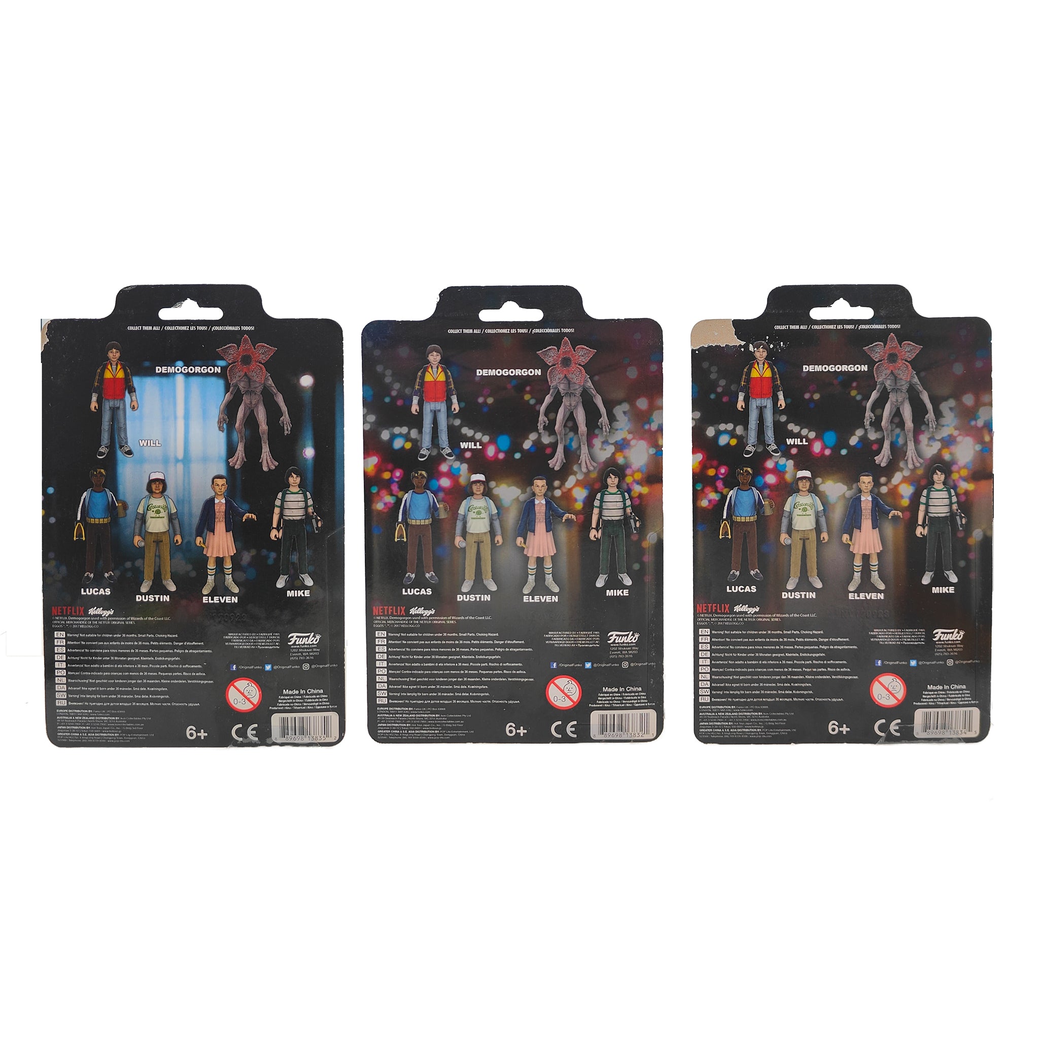 Funko Stranger Things ReAction Figures Chase Set of 3 Eleven Demogorgon & Will 2017 9.5cm – TV Icons & Heroes, Funko, 9.5 cm, 2017, pre-owned collector piece, Uncanny Collectibles Dublin Ireland