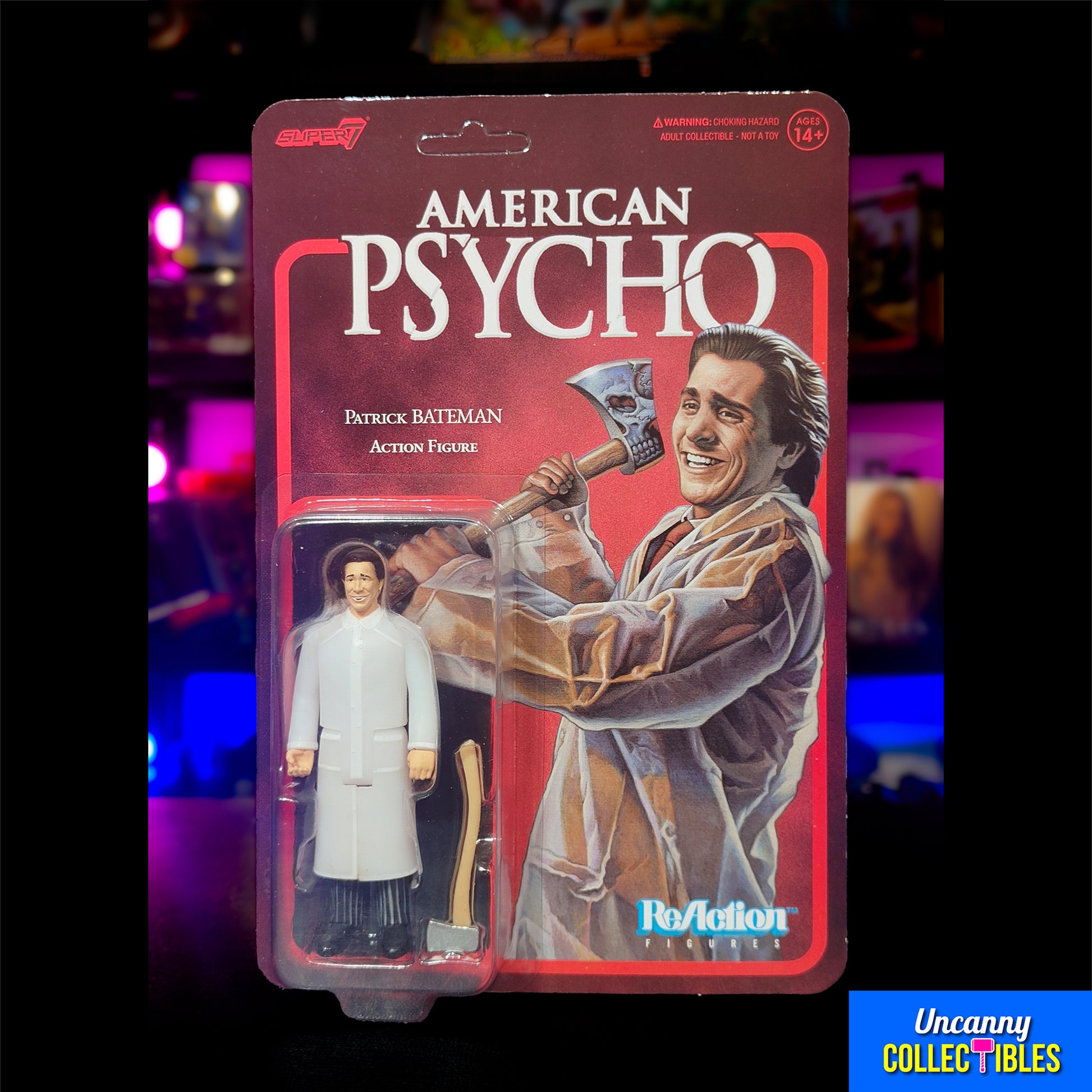 American Psycho Patrick Bateman In Raincoat Super7 ReAction Figure 10cm
