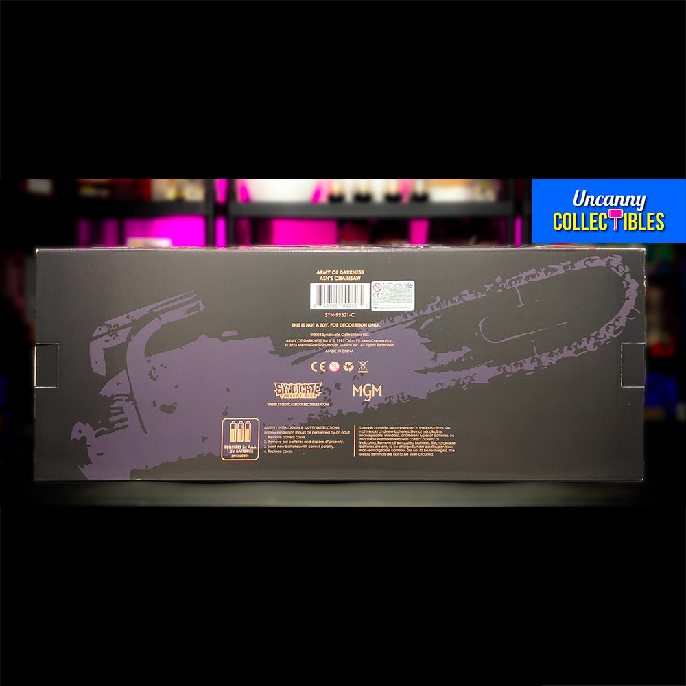 Army of Darkness Ashs Chainsaw 1:1 Chainsaw Evil Dead Prop With Sound By Syndicate Collectibles – Evil Dead, Syndicate Collectibles, 71 cm, 2024, brand new collector item, Uncanny Collectibles Dublin Ireland