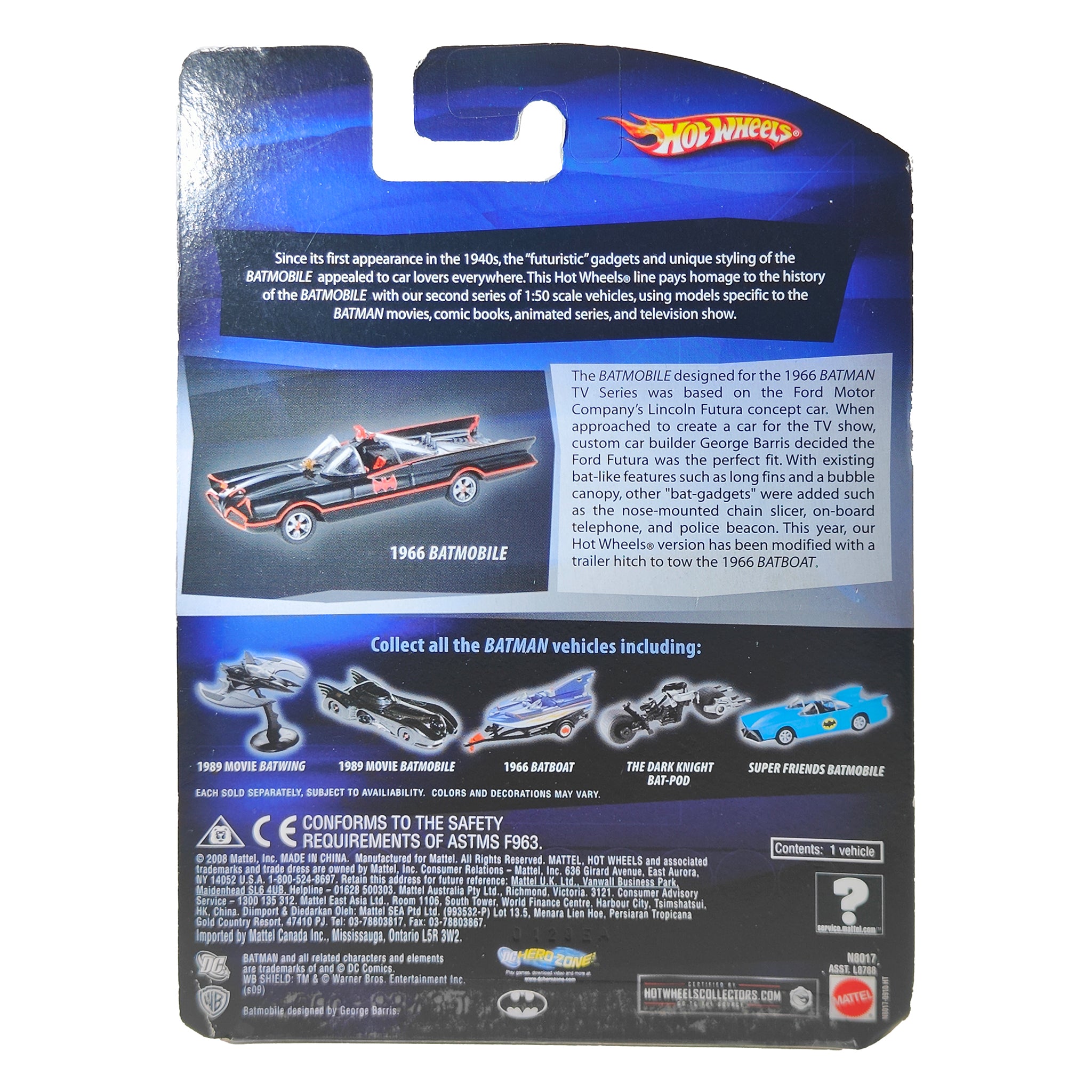 Batman 1966 TV Batmobile Hot Wheels 1/50 Series 2 Diecast Model 2008