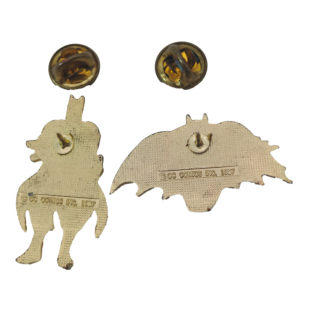 Batman DC Comics Vintage Enamel Pin Badge Set of 2 Gold Tone 1987