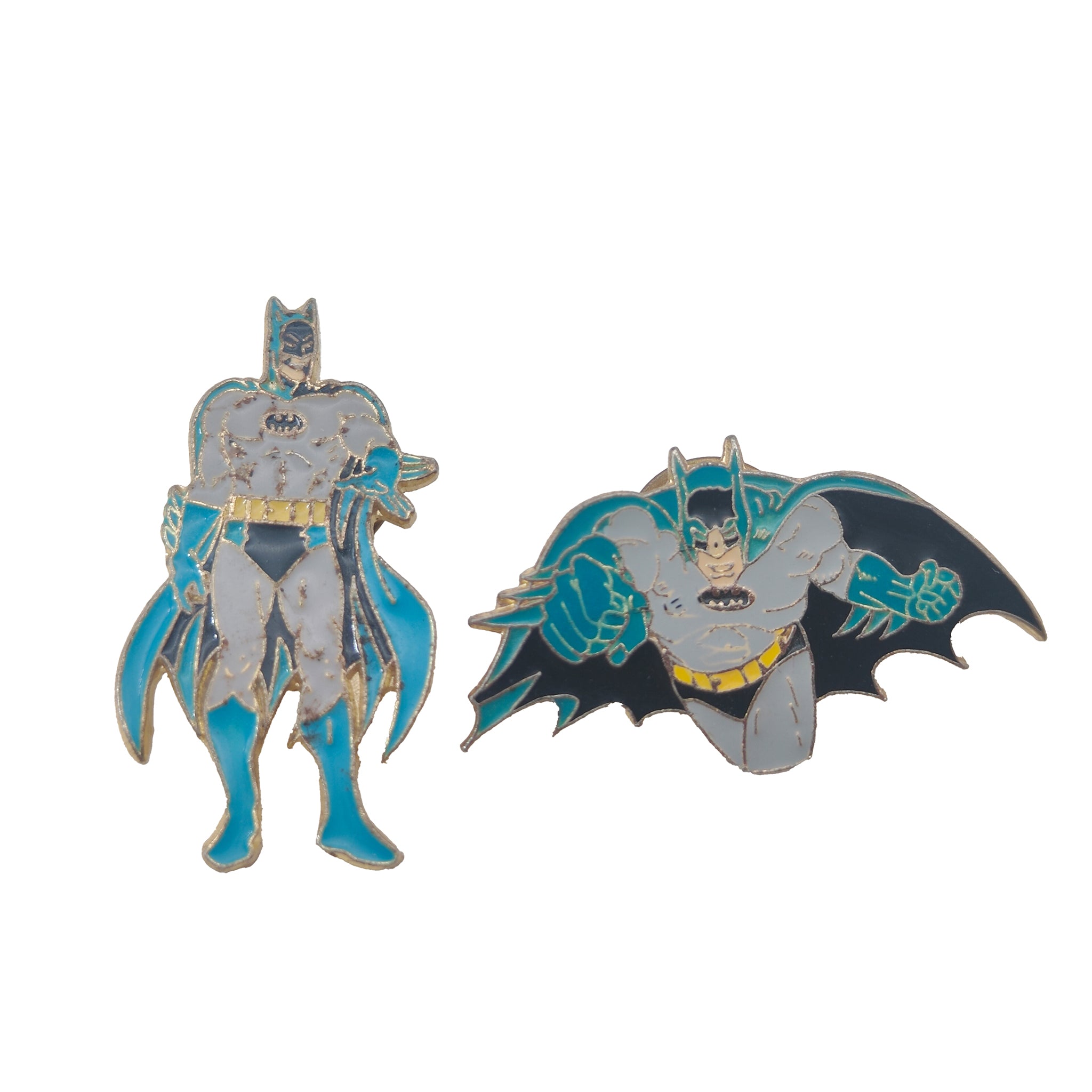 Batman DC Comics Vintage Enamel Pin Badge Set of 2 Gold Tone 1987