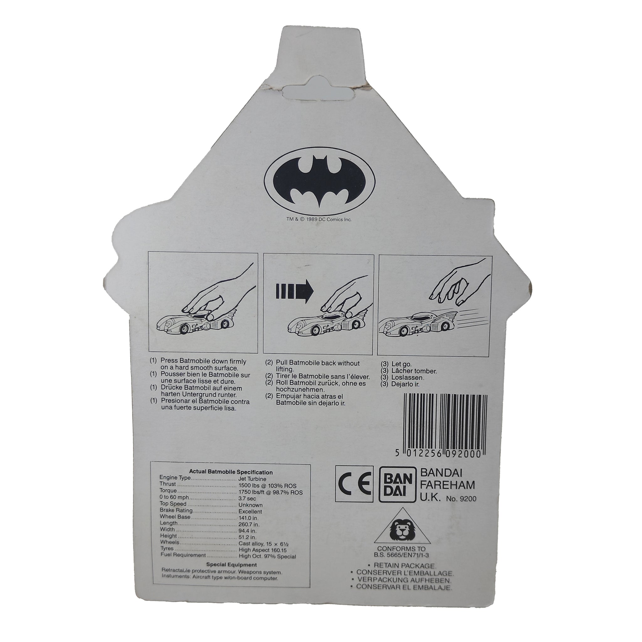 Batman Movie Hi-Speed Motorised Batmobile 9200 Bandai 1989 – Batman, Bandai, 8 cm, 1989, pre-owned collector piece, Uncanny Collectibles Dublin Ireland