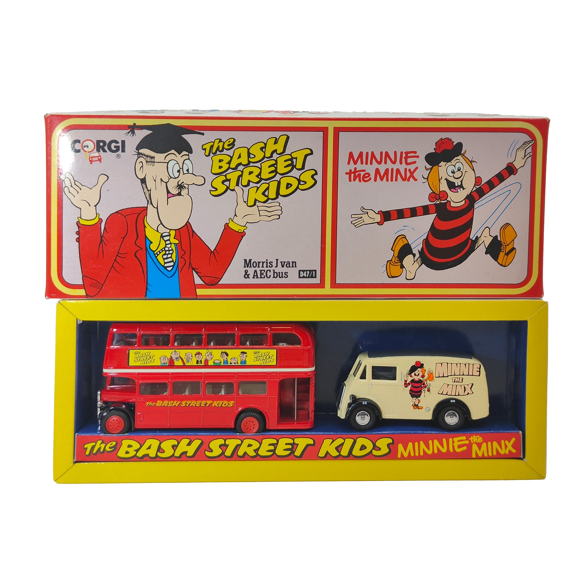 Beano Bash Street Kids Minnie the Minx Corgi AEC Bus and Morris J Van Set