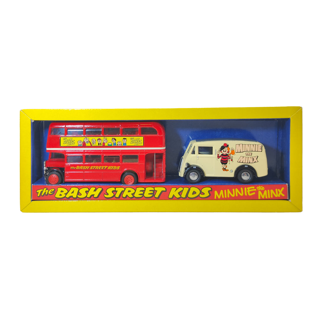 Beano Bash Street Kids Minnie the Minx Corgi AEC Bus and Morris J Van Set