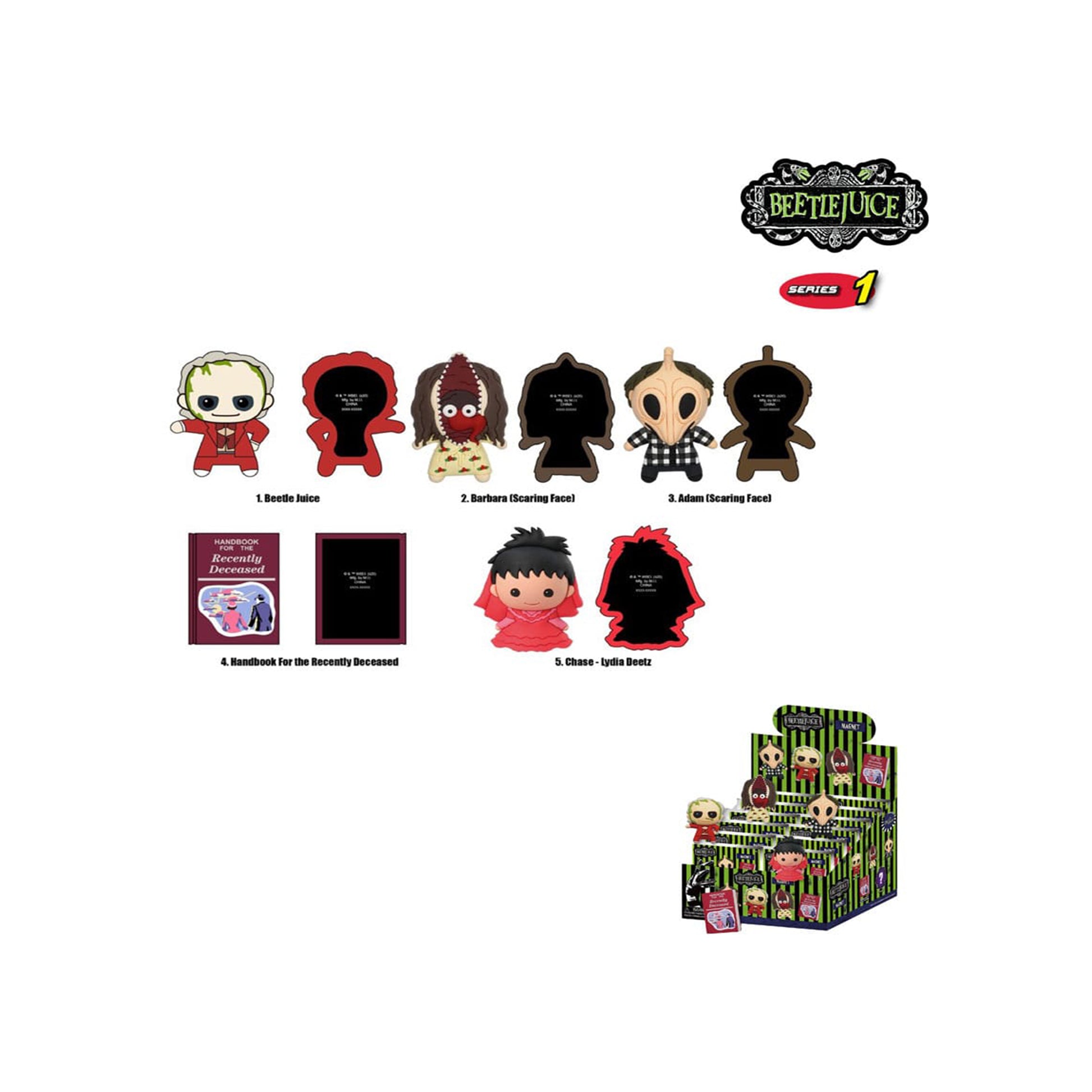 Beetlejuice 3D magnet blind bag packaging by Monogram International featuring characters from the 1988 film