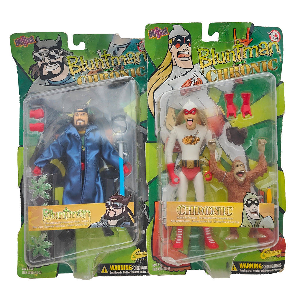 Bluntman And Chronic Set Of 2 Action Figures Big Blast Graphitti Designs 2002 – Movie Icons & Heroes, Vintage Brands, 20 cm, 2002, pre-owned collector piece, Uncanny Collectibles Dublin Ireland