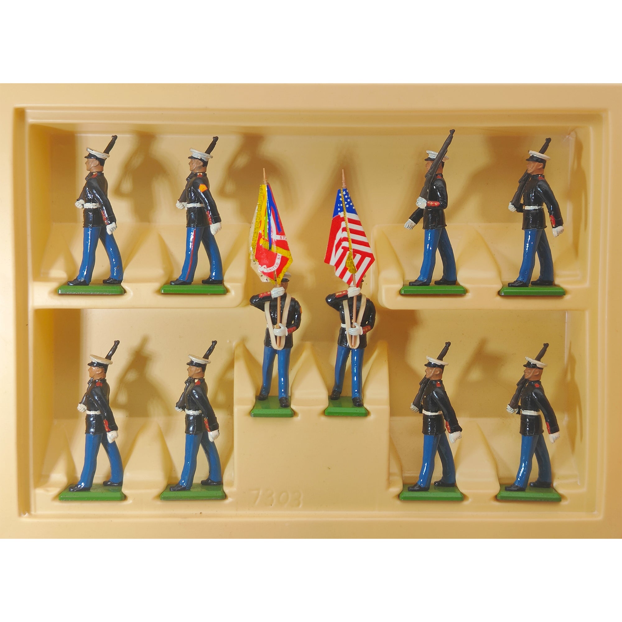 Britains Metal Models U.S. Marine Corps 1 U.S. Marine Sergeant 7 Marines Marching 7303 1986
