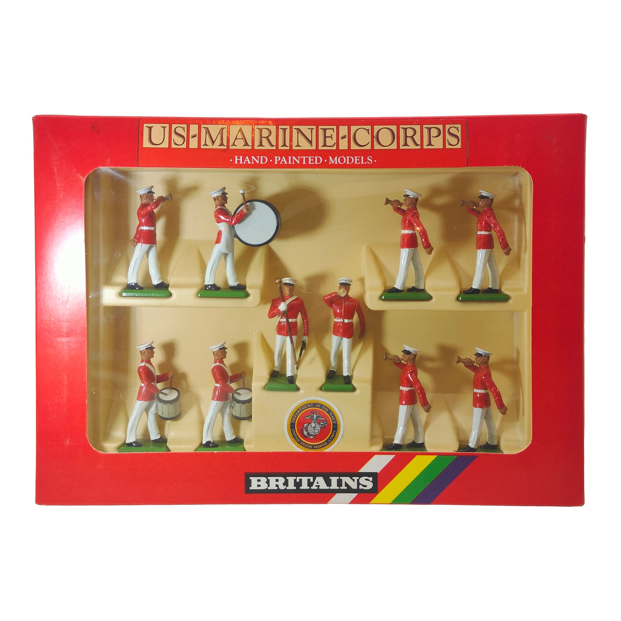 Britains Metal Models U.S. Marine Corps With Drum Major 7305 1986 – Military, Britains, 5 cm, 1986, pre-owned collector piece, Uncanny Collectibles Dublin Ireland