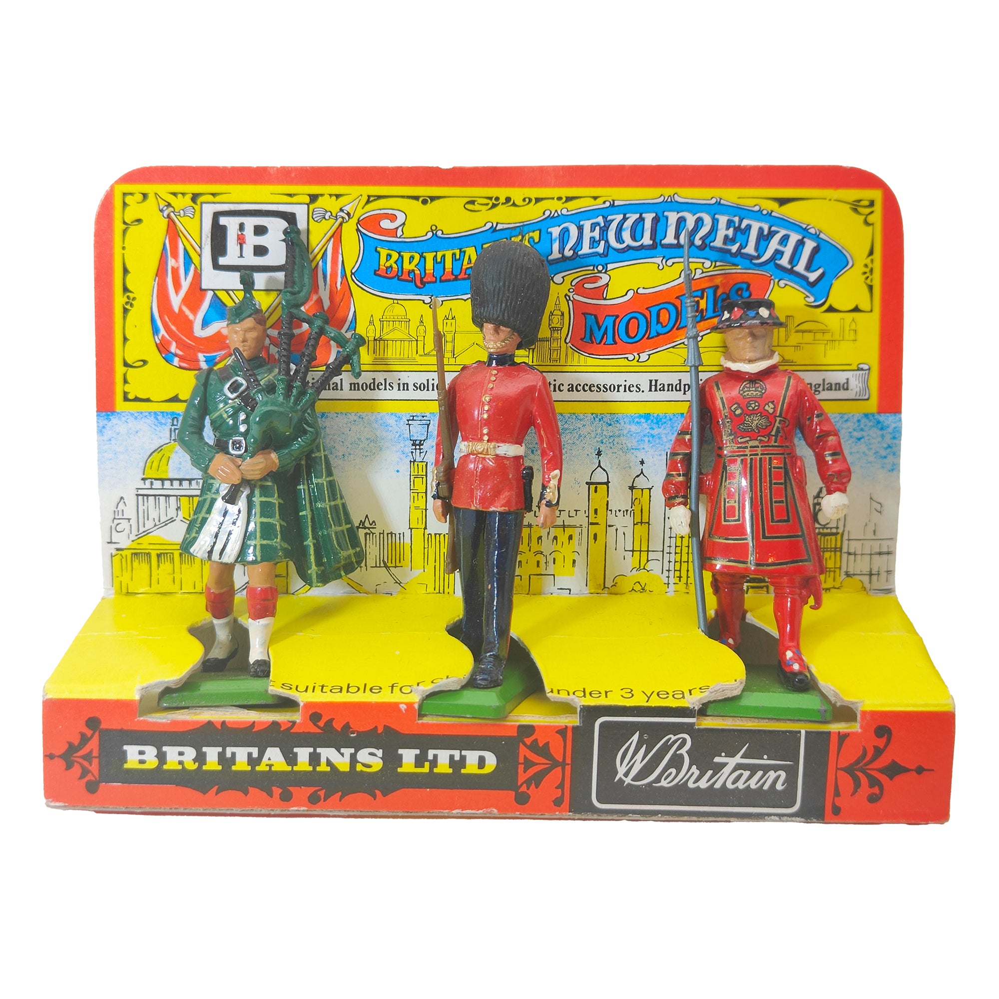 Britains New Metal Models Highland Bagpiper Foot Guard & Beefeater 1986