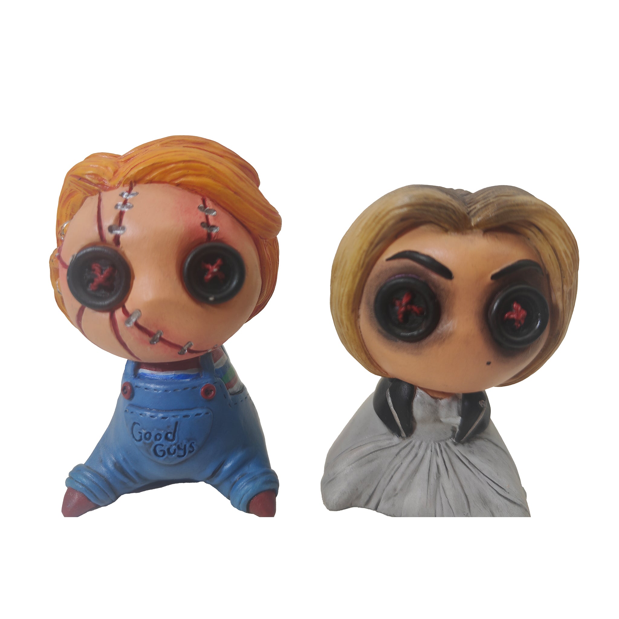 Button Eye Horror Doll and Bride Resin Figure Set AE Treasures Handmade Fan Art, Child's Play, 5cm, 2023, pre-owned