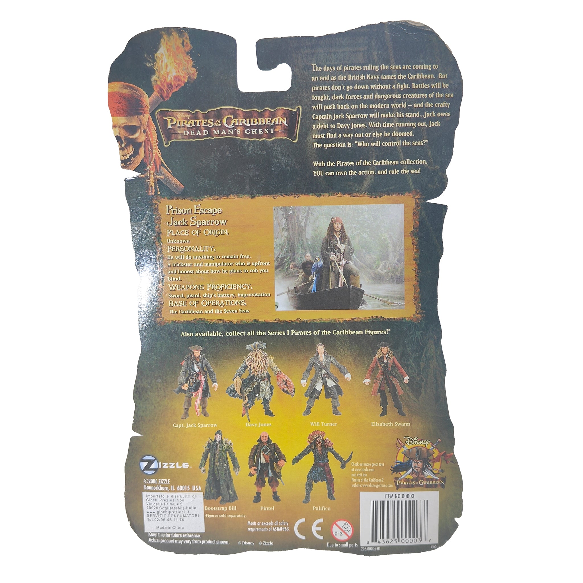 Captain Jack Sparrow Pirates Of The Caribbean DMC  Zizzle Action Figure 2006 9cm – Movie Icons & Heroes, Vintage Brands, 9 cm, 2006, pre-owned collector piece, Uncanny Collectibles Dublin Ireland
