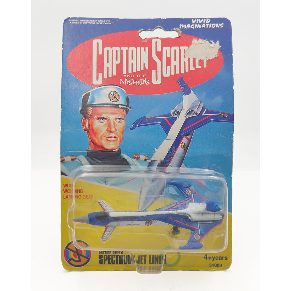 Captain Scarlet Spectrum Jet Liner diecast vehicle by Vivid Imaginations 1993, 10cm long official Gerry Anderson collectible factory sealed in used packaging