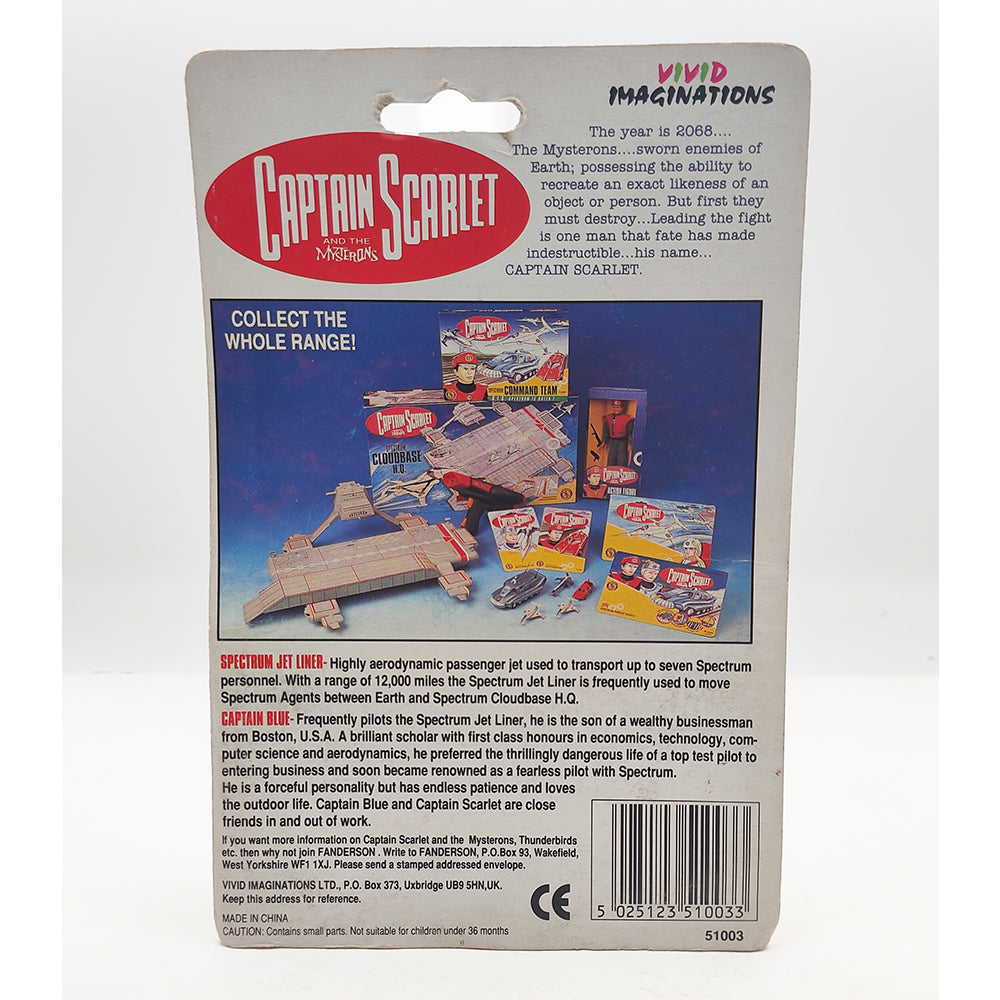 Captain Scarlet Spectrum Jet Liner diecast vehicle by Vivid Imaginations 1993, 10cm long official Gerry Anderson collectible factory sealed in used packaging