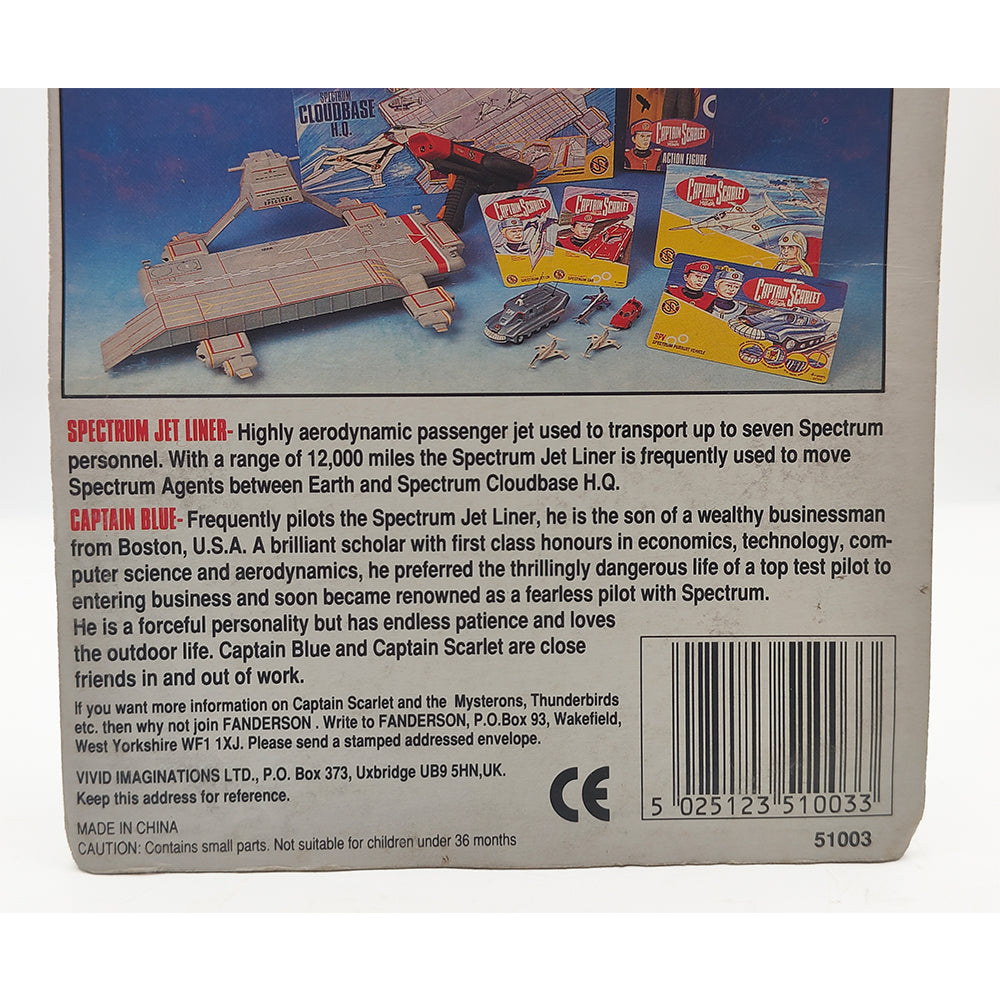 Captain Scarlet Spectrum Jet Liner diecast vehicle by Vivid Imaginations 1993, 10cm long official Gerry Anderson collectible factory sealed in used packaging