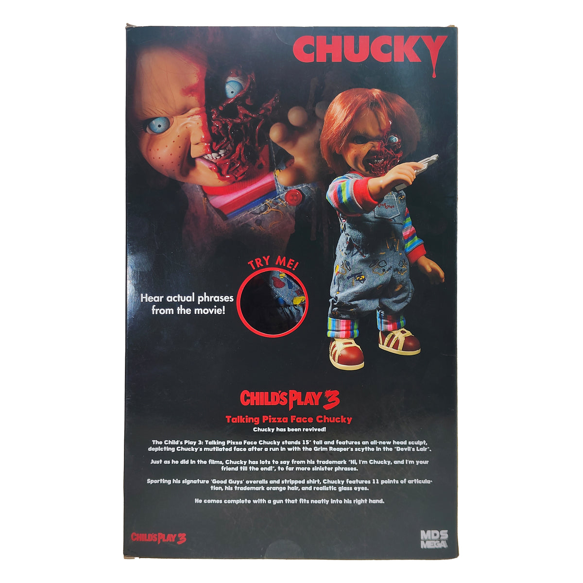 Child's Play 3 Pizza Face Chucky Mezco Mega Scale Talking Figure