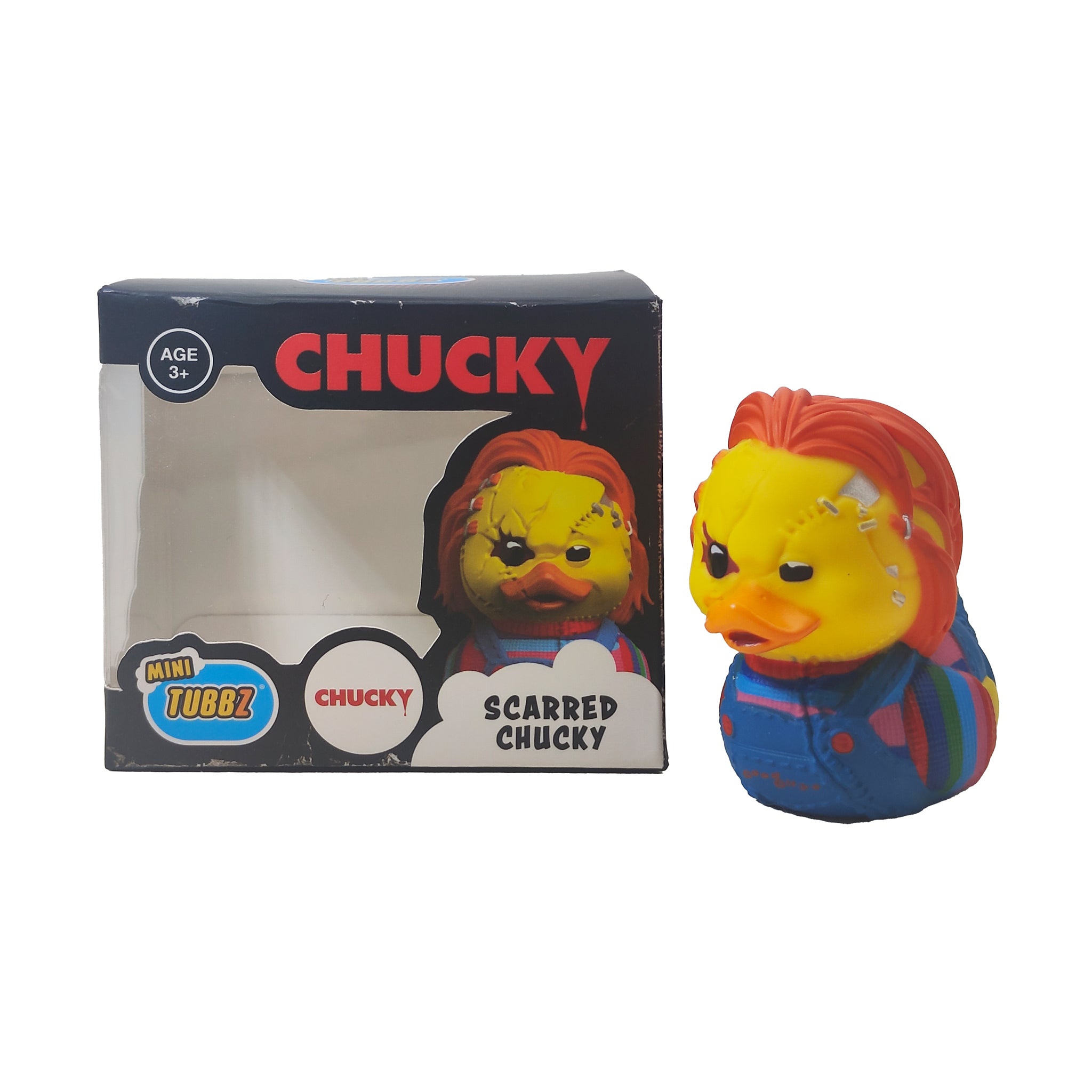 Childs Play Scarred Chucky Mini Tubbz Cosplaying Duck Collectible, 5cm, PVC, 2024, Numskull, pre-owned