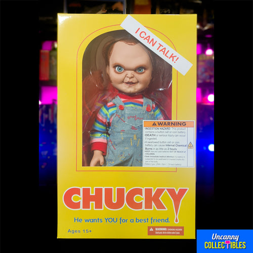 Childs Play Talking Chucky Mezco Toyz Action Figure 38cm – Child's Play, Mezco Toyz, 38 cm, brand new collector item, Uncanny Collectibles Dublin Ireland