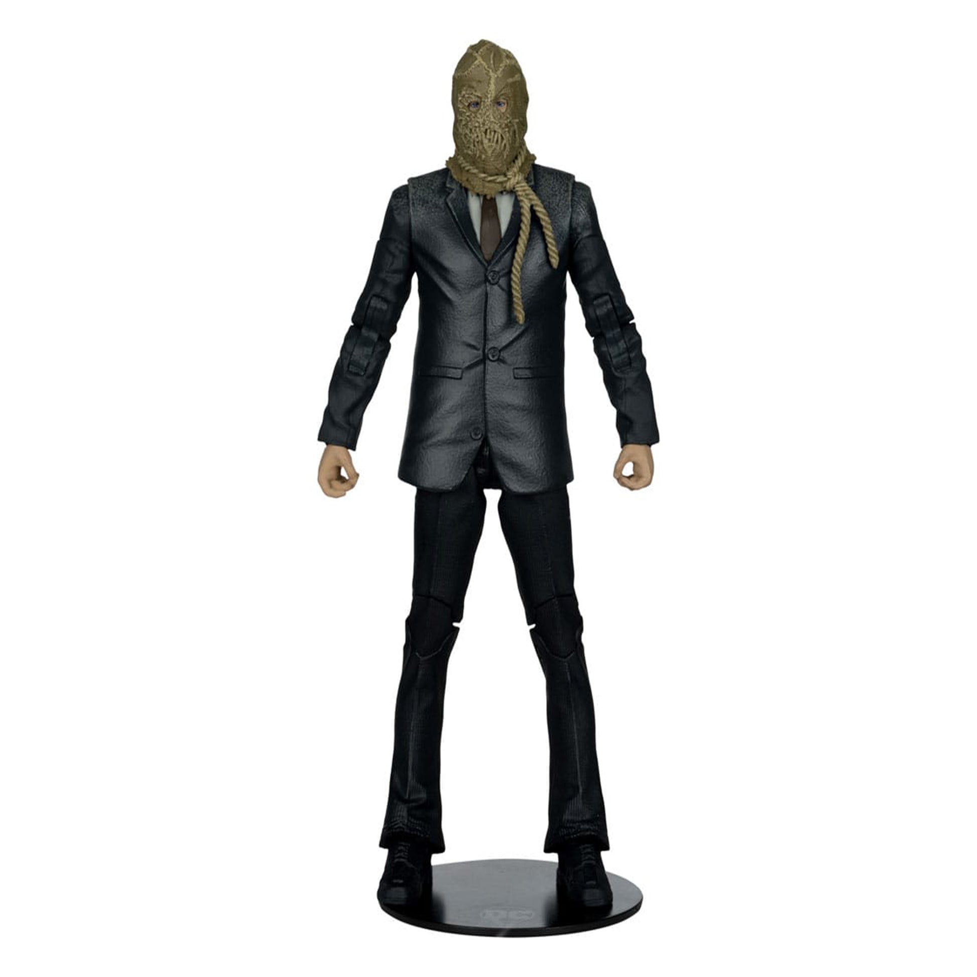 Batman Begins DC Multiverse Scarecrow Chase variant action figure in packaging, 18cm tall, featuring burlap mask and tattered lab coat