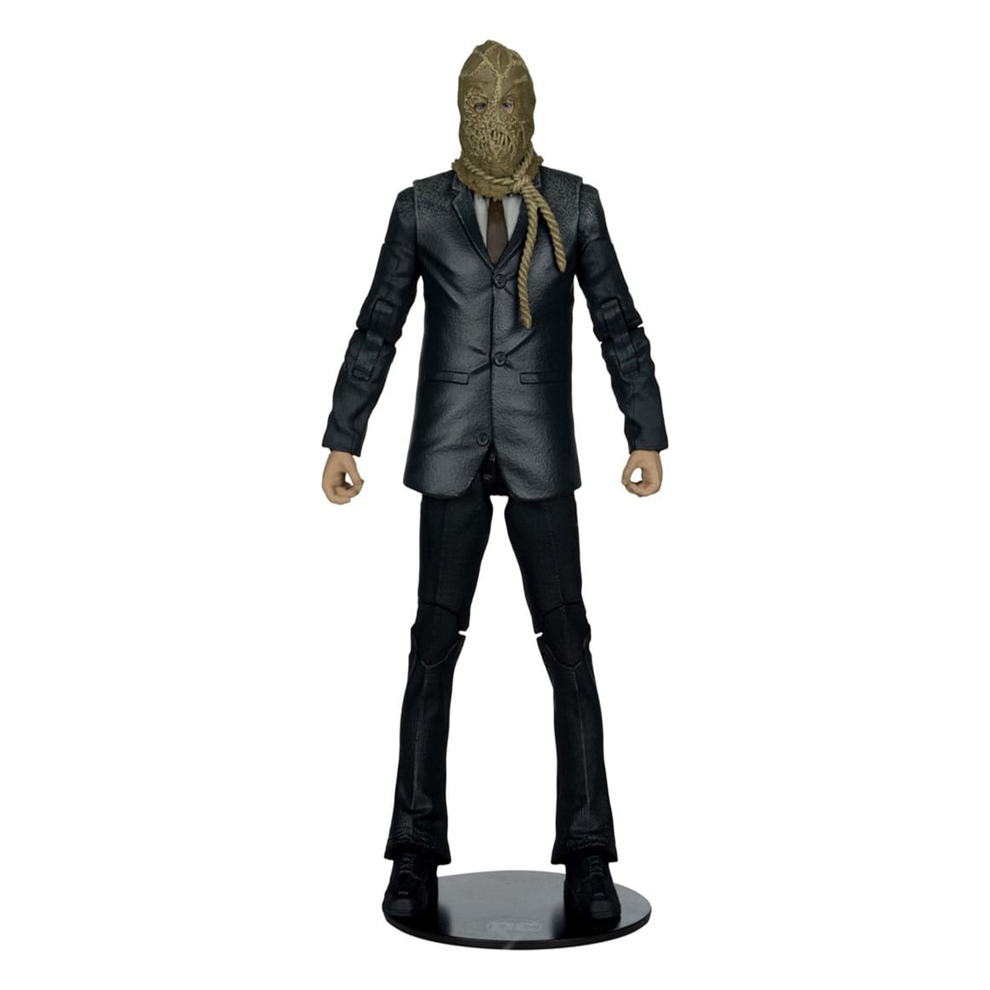 Batman Begins DC Multiverse Scarecrow Chase variant action figure in packaging, 18cm tall, featuring burlap mask and tattered lab coat