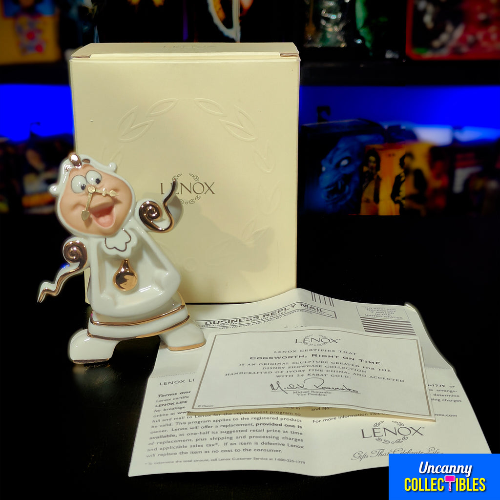 Disney Beauty and the Beast Cogsworth Lenox Figurine Vintage 1990s Early 2000s – Disney, Vintage Brands, 14 cm, 1990, pre-owned collector piece, Uncanny Collectibles Dublin Ireland