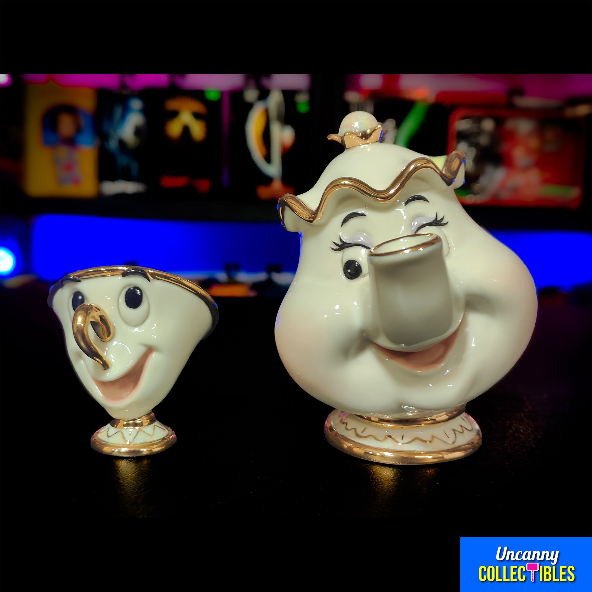 Disney Beauty and the Beast Mrs Potts and Chip Lenox Figurine Vintage 1990s Early 2000s – Disney, Vintage Brands, 14 cm, 1990, pre-owned collector piece, Uncanny Collectibles Dublin Ireland