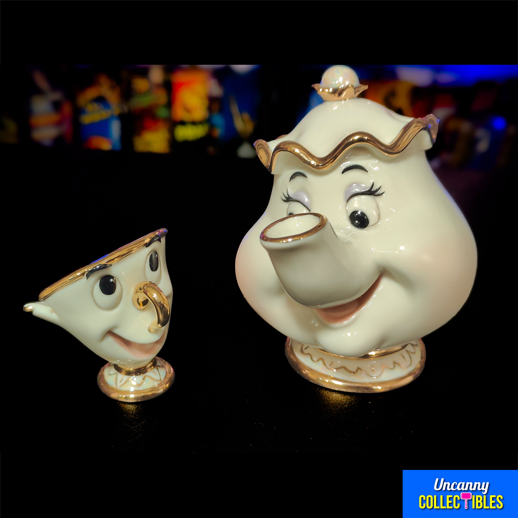 Disney Beauty and the Beast Mrs Potts and Chip Lenox Figurine Vintage 1990s Early 2000s – Disney, Vintage Brands, 14 cm, 1990, pre-owned collector piece, Uncanny Collectibles Dublin Ireland