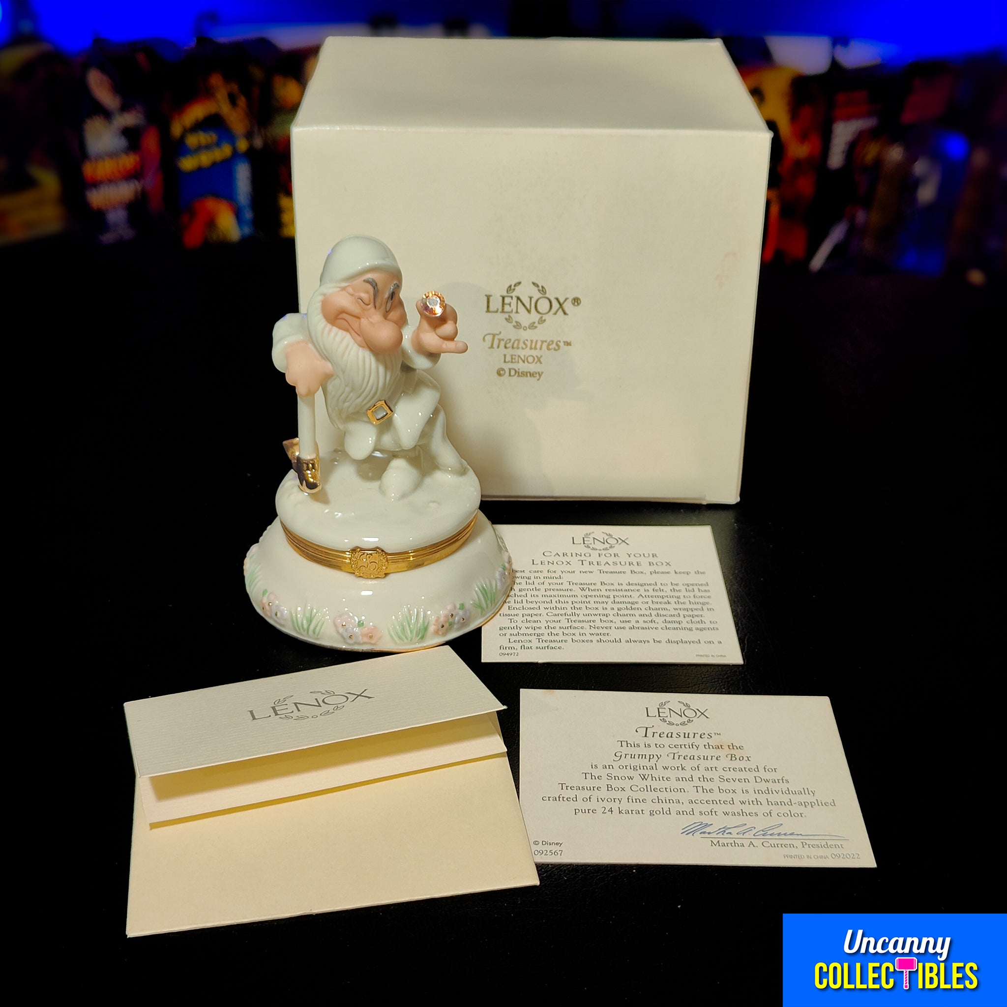 Disney Snow White Grumpy Treasure Box Lenox Trinket Box with Charm – Disney, Vintage Brands, 14 cm, pre-owned collector piece, Uncanny Collectibles Dublin Ireland
