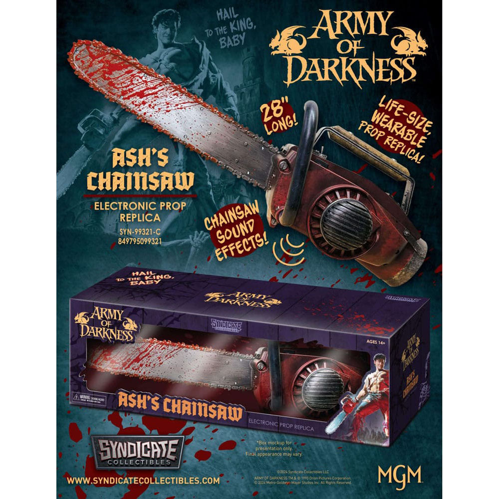 Army of Darkness Ashs Chainsaw 1:1 Chainsaw Evil Dead Prop With Sound By Syndicate Collectibles – Evil Dead, Syndicate Collectibles, 71 cm, 2024, brand new collector item, Uncanny Collectibles Dublin Ireland