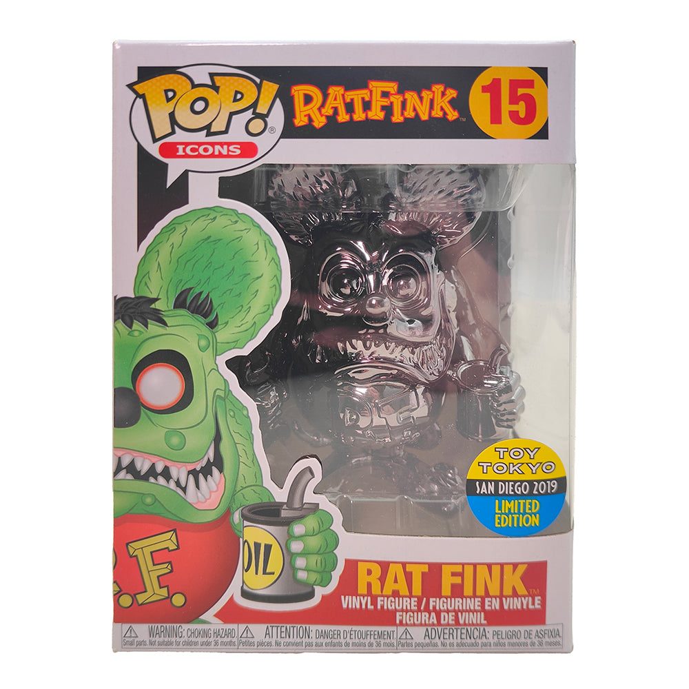 Funko POP Icons Rat Fink #15 Chrome Vinyl Figure Toy Tokyo San Diego 2019 Limited Edition – TV Icons & Heroes, Funko, 9.5 cm, 2019, pre-owned collector piece, Uncanny Collectibles Dublin Ireland