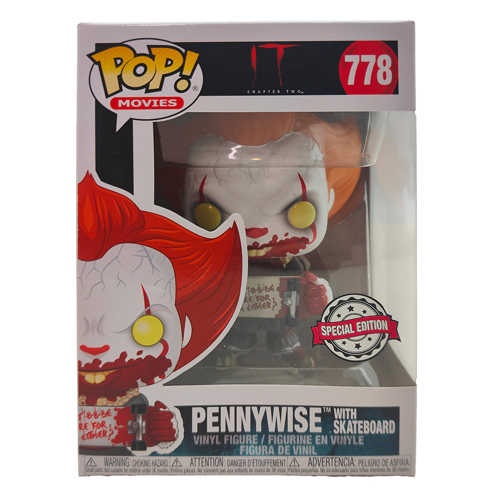Funko POP Movies IT Chapter Two Pennywise With Skateboard #778 Vinyl Figure 2019 – IT, Funko, 9.5 cm, 2019, pre-owned collector piece, Uncanny Collectibles Dublin Ireland