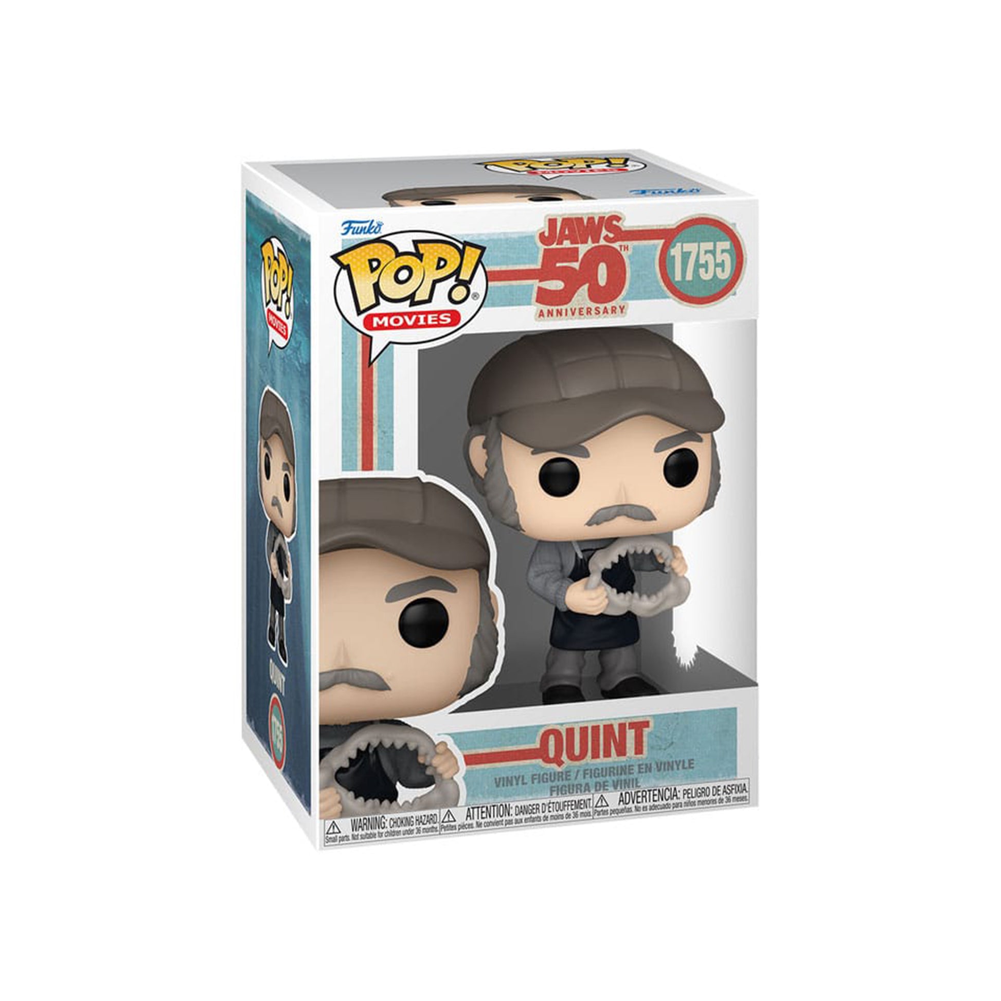 Jaws Quint Funko POP Rocks vinyl figure, 9cm tall, featuring signature beard and captain's cap in window box packaging