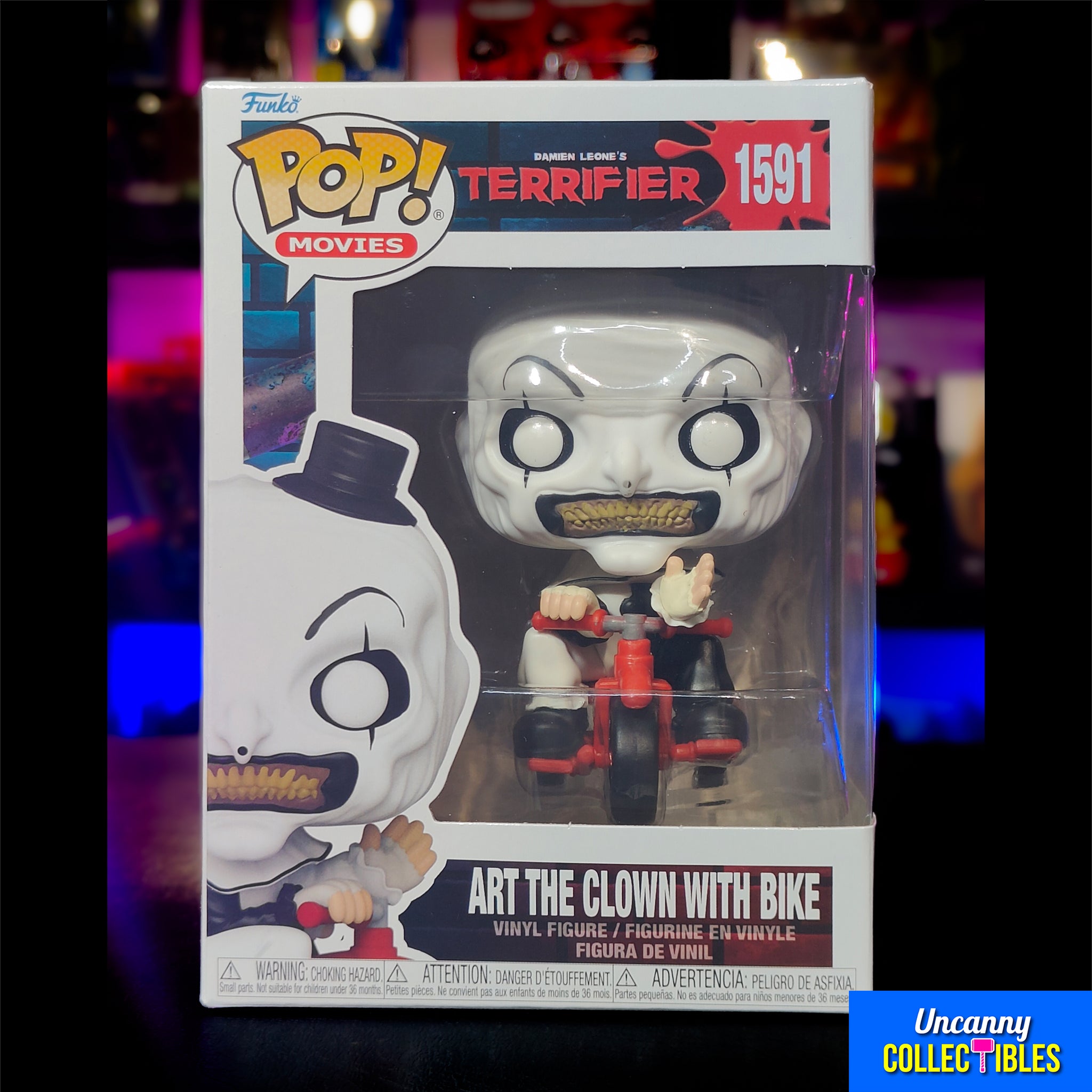Funko POP Movies Terrifier Art The Clown With Bike #1591 Vinyl Figure – Terrifier, Funko, 9.5 cm, 2024, brand new collector item, Uncanny Collectibles Dublin Ireland