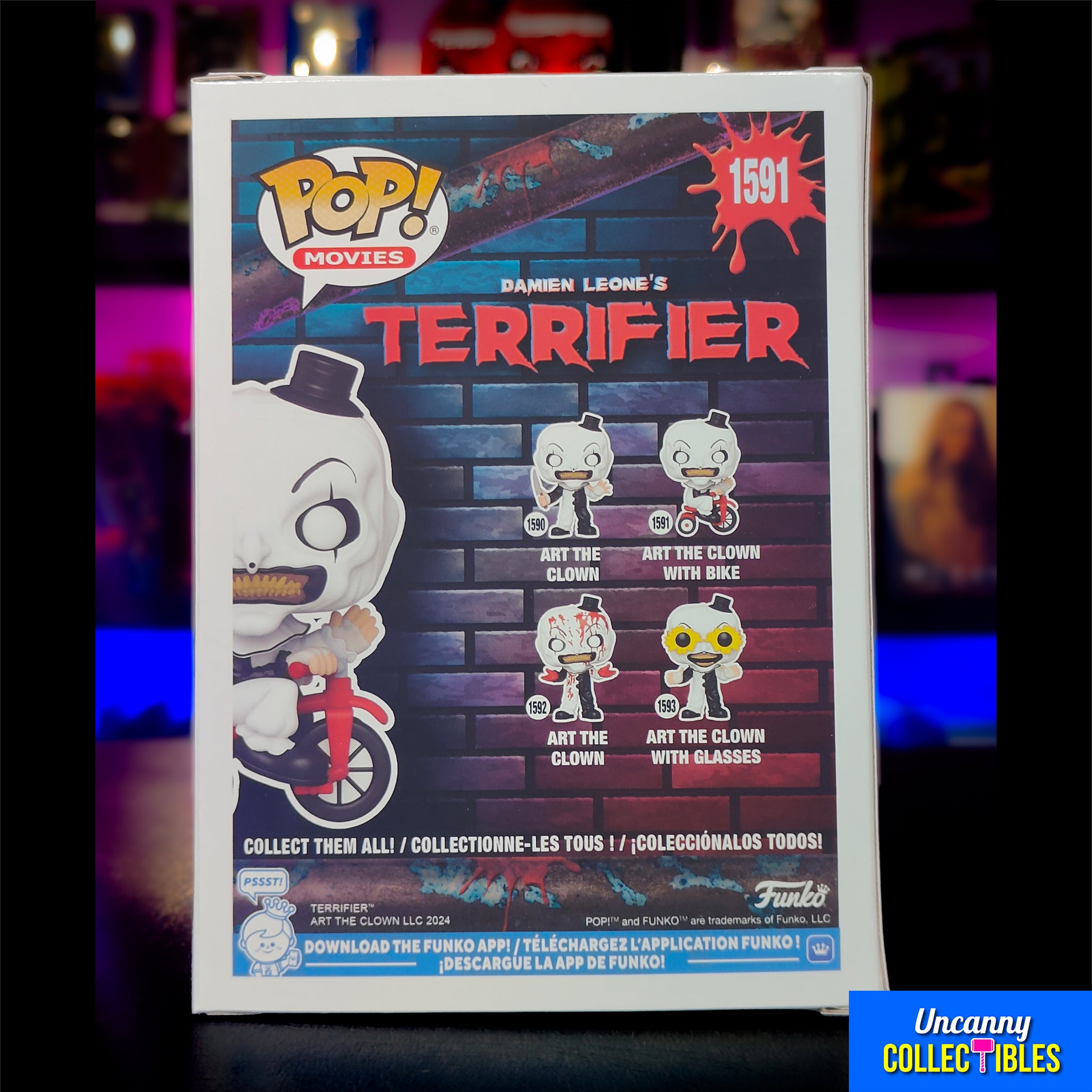 Funko POP Movies Terrifier Art The Clown With Bike #1591 Vinyl Figure – Terrifier, Funko, 9.5 cm, 2024, brand new collector item, Uncanny Collectibles Dublin Ireland