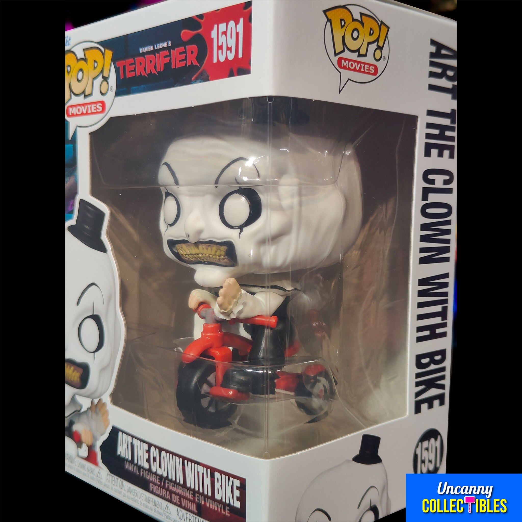 Funko POP Movies Terrifier Art The Clown With Bike #1591 Vinyl Figure – Terrifier, Funko, 9.5 cm, 2024, brand new collector item, Uncanny Collectibles Dublin Ireland