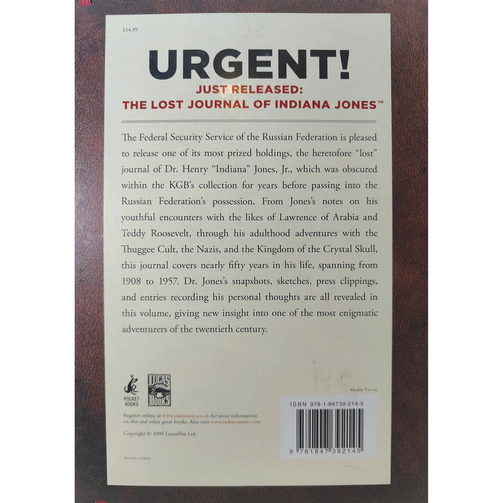 Indiana Jones The Lost Journal Hardback Book Lucasfilm Pocket Books 2008