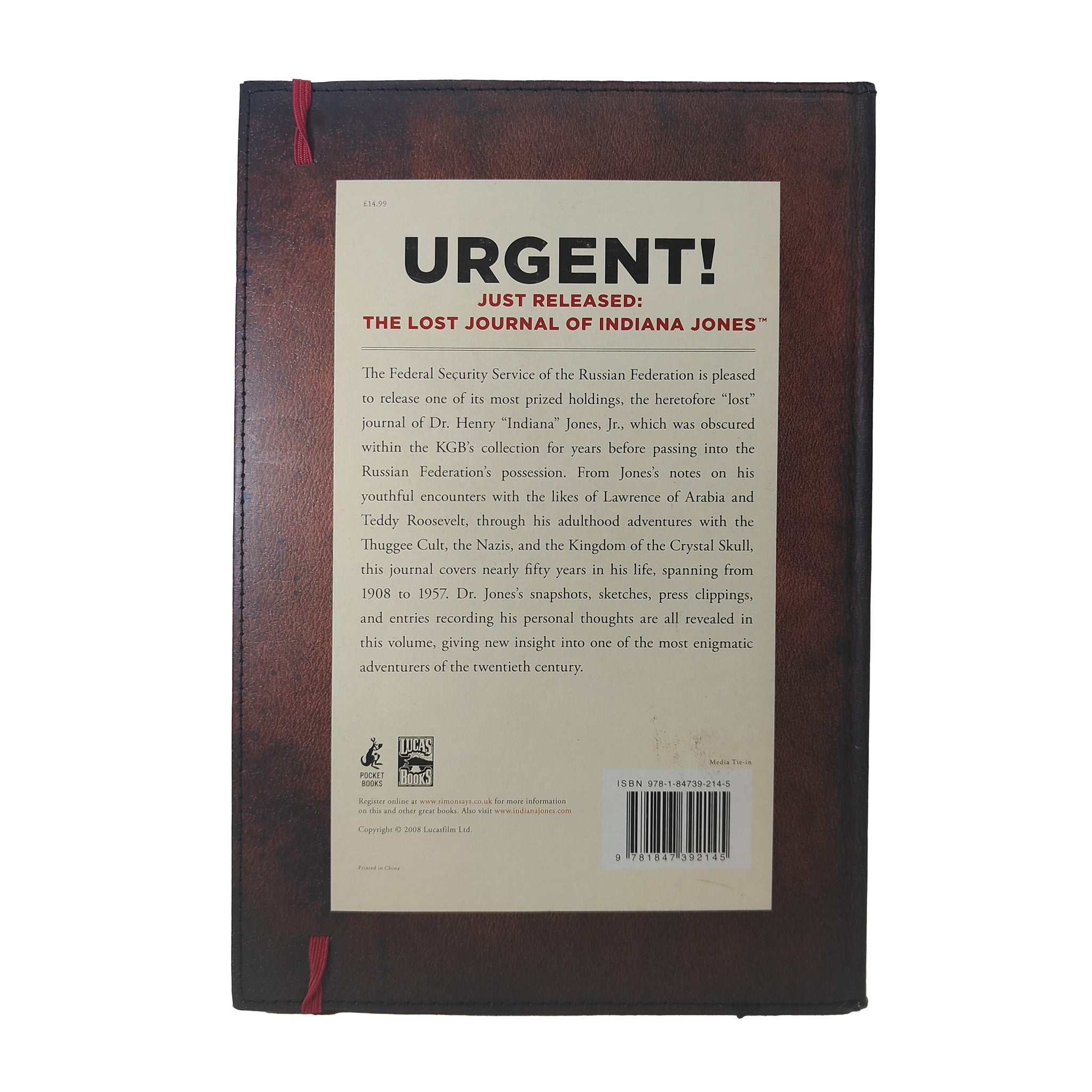 Indiana Jones The Lost Journal Hardback Book Lucasfilm Pocket Books 2008