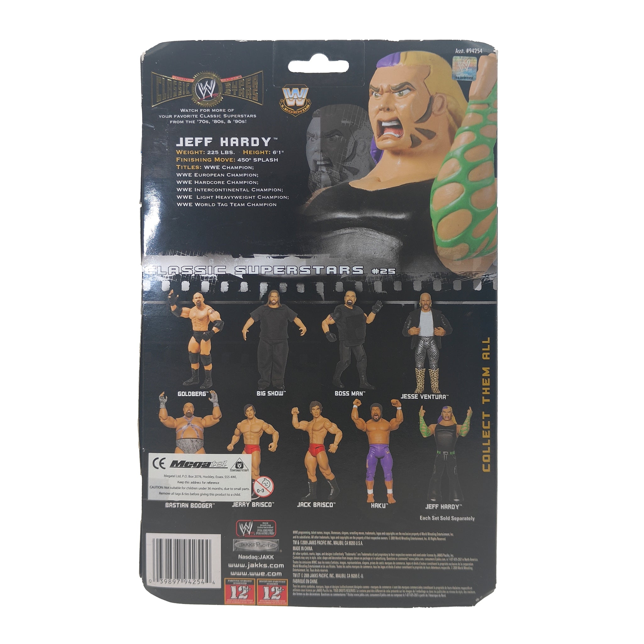 Jeff Hardy WWE Classic Superstars Series 25 Jakks Pacific Action Figure 2009 18cm – WWE, JAKKS Pacific, 18 cm, 2009, pre-owned collector piece, Uncanny Collectibles Dublin Ireland