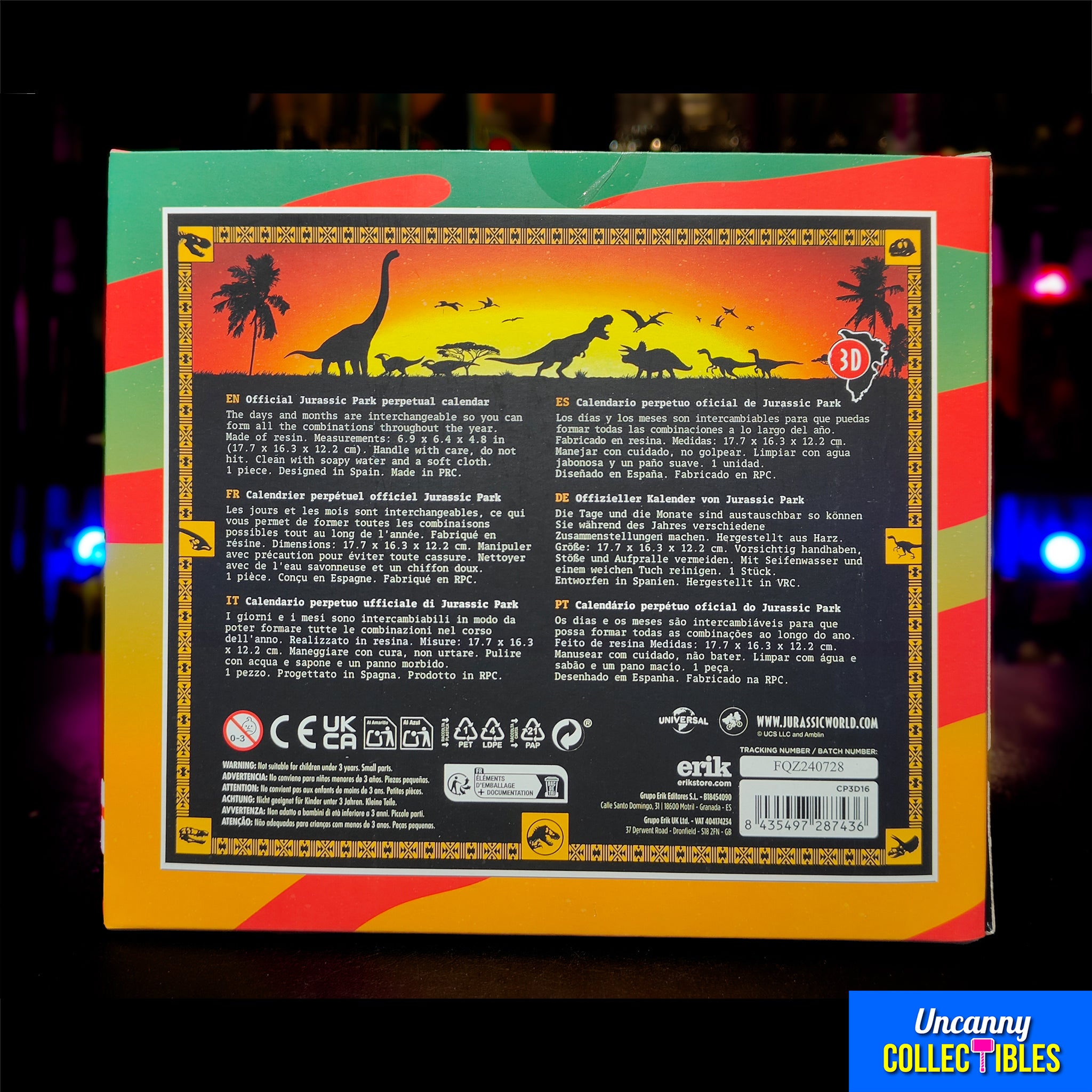 Jurassic Park T-Rex Breakout 3D Perpetual Calendar Grupo Erik