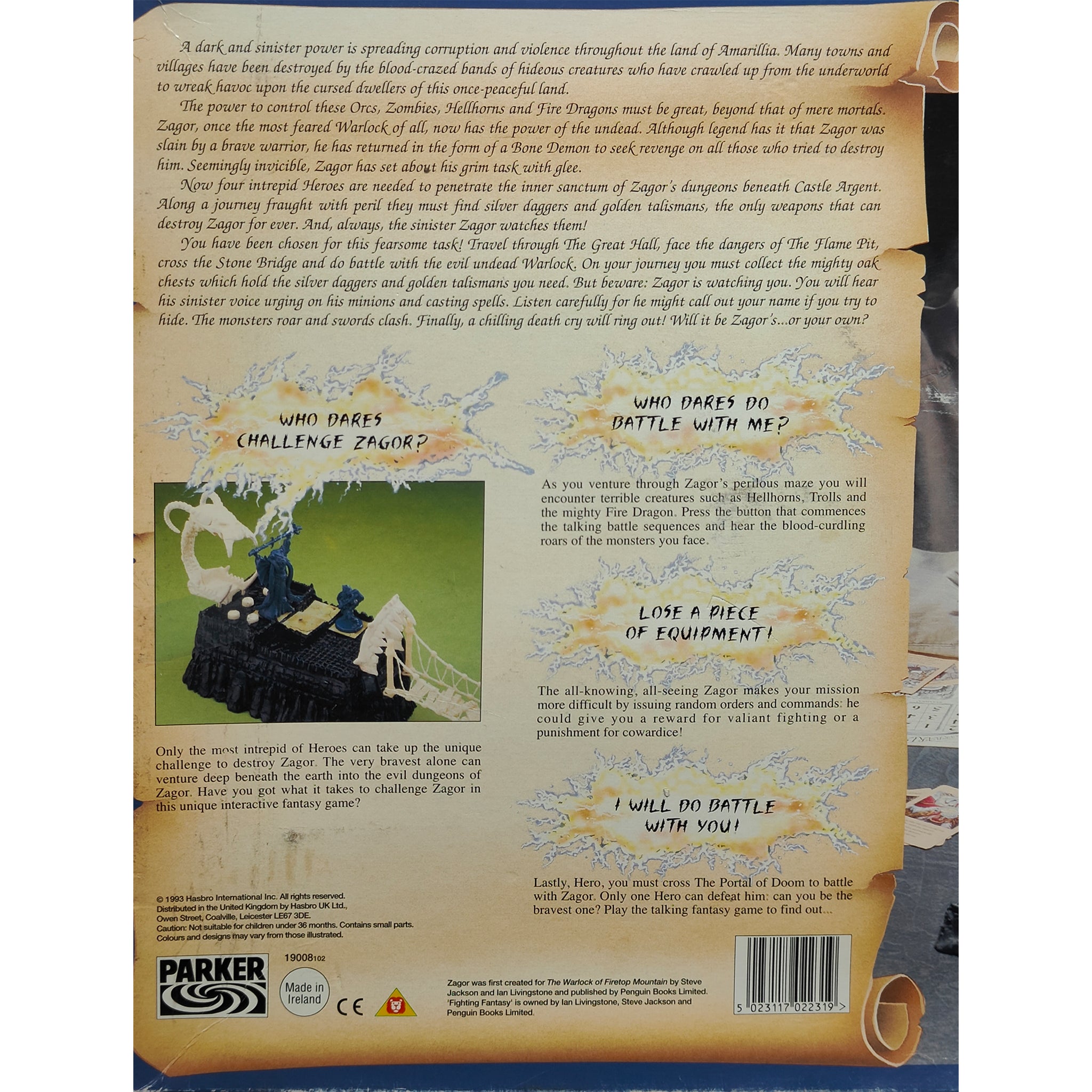 Legend of Zagor 3D Fighting Fantasy Board Game Parker 1993 Incomplete & Untested