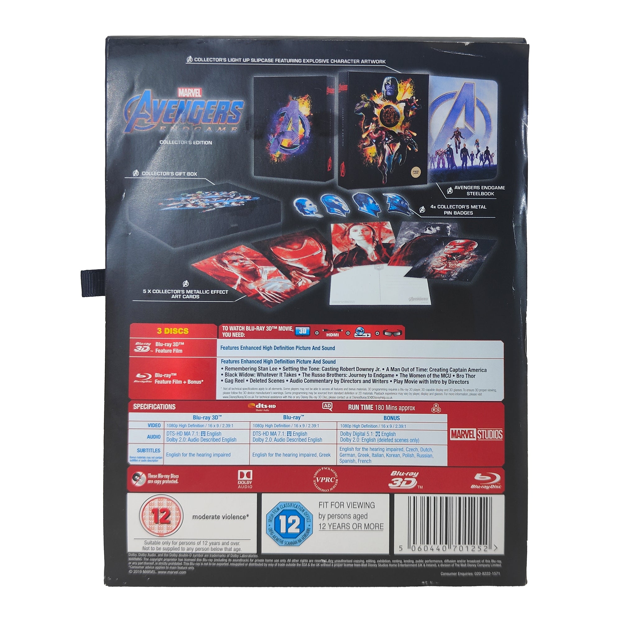 Marvel Avengers Endgame Blu-ray 3D Steelbook Light Up Collector Box Set