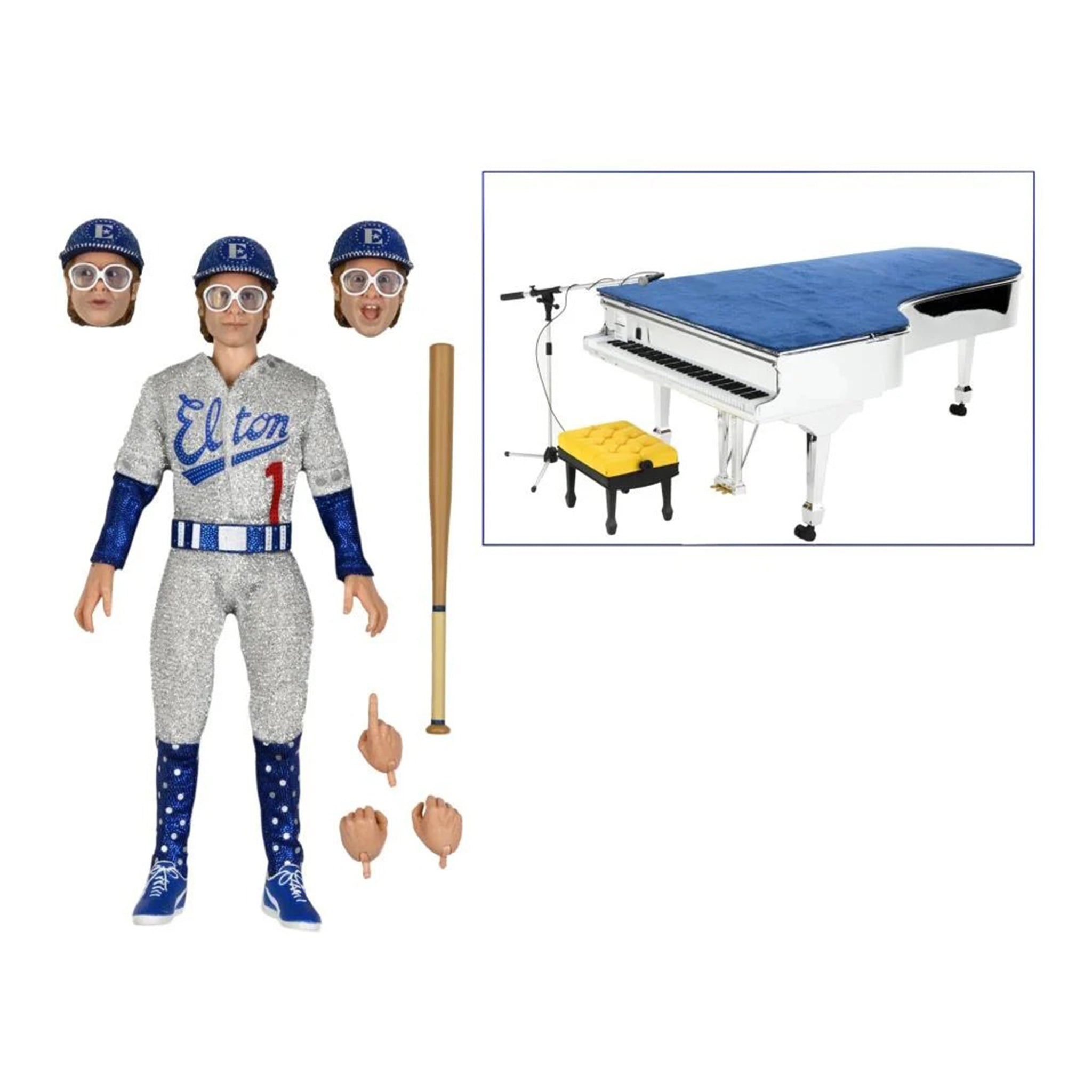NECA Elton John With Piano Deluxe Retro Clothed Action Figure – Music, NECA, 20 cm, brand new collector item, Uncanny Collectibles Dublin Ireland