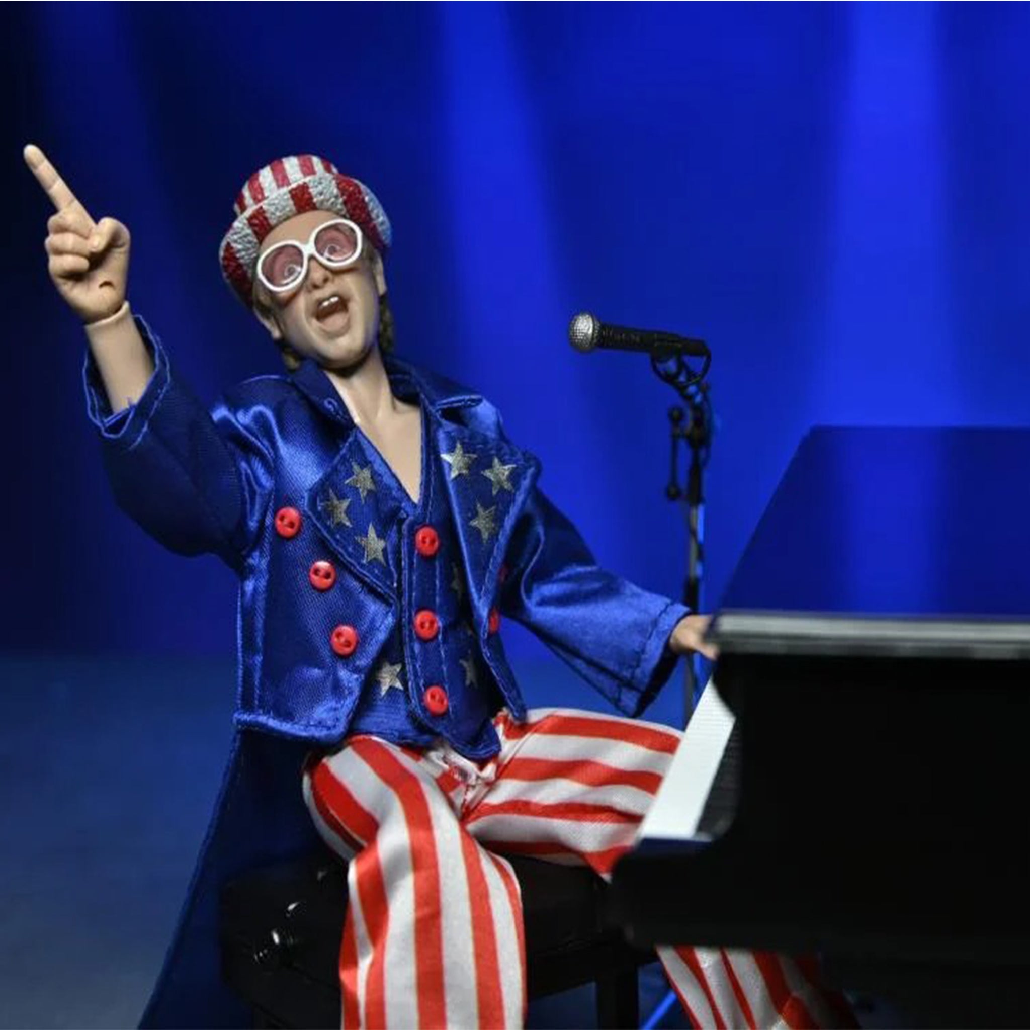 NECA Elton John With Piano Deluxe Retro Clothed Action Figure – Music, NECA, 20 cm, brand new collector item, Uncanny Collectibles Dublin Ireland