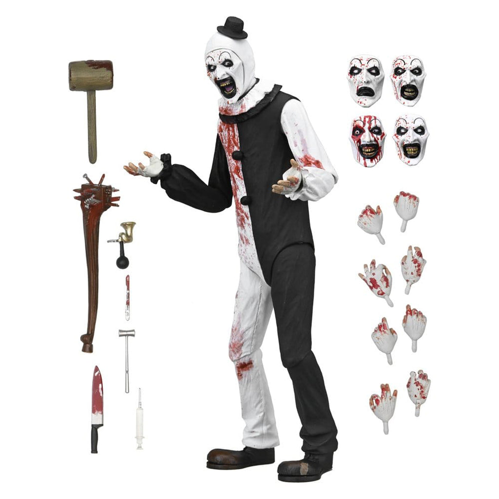 NECA Terrifier 2 Ultimate Art The Clown Blood Splattered Action Figure – Terrifier, NECA, 18 cm, brand new collector item, Uncanny Collectibles Dublin Ireland