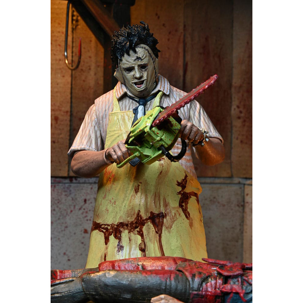 NECA Texas Chainsaw Massacre Leatherface 50th Anniversary clothed action figure, 20cm tall, with real fabric clothing and multiple masks