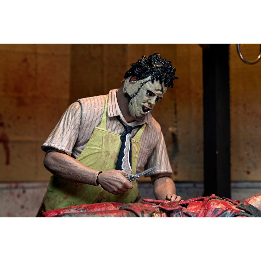 NECA Texas Chainsaw Massacre Leatherface 50th Anniversary clothed action figure, 20cm tall, with real fabric clothing and multiple masks