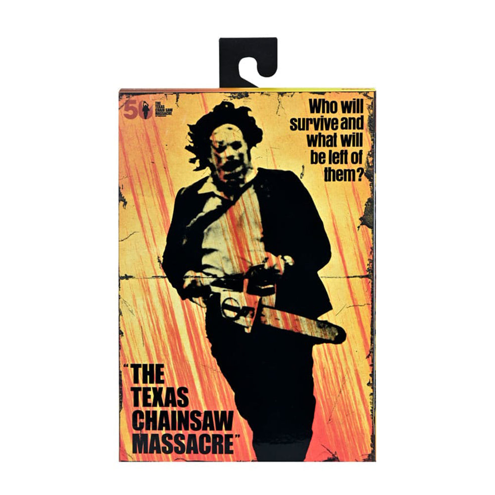 NECA Texas Chainsaw Massacre Ultimate Pretty Woman Leatherface 50th Anniversary action figure, 18cm tall, featuring suit and makeup with windswept jacket