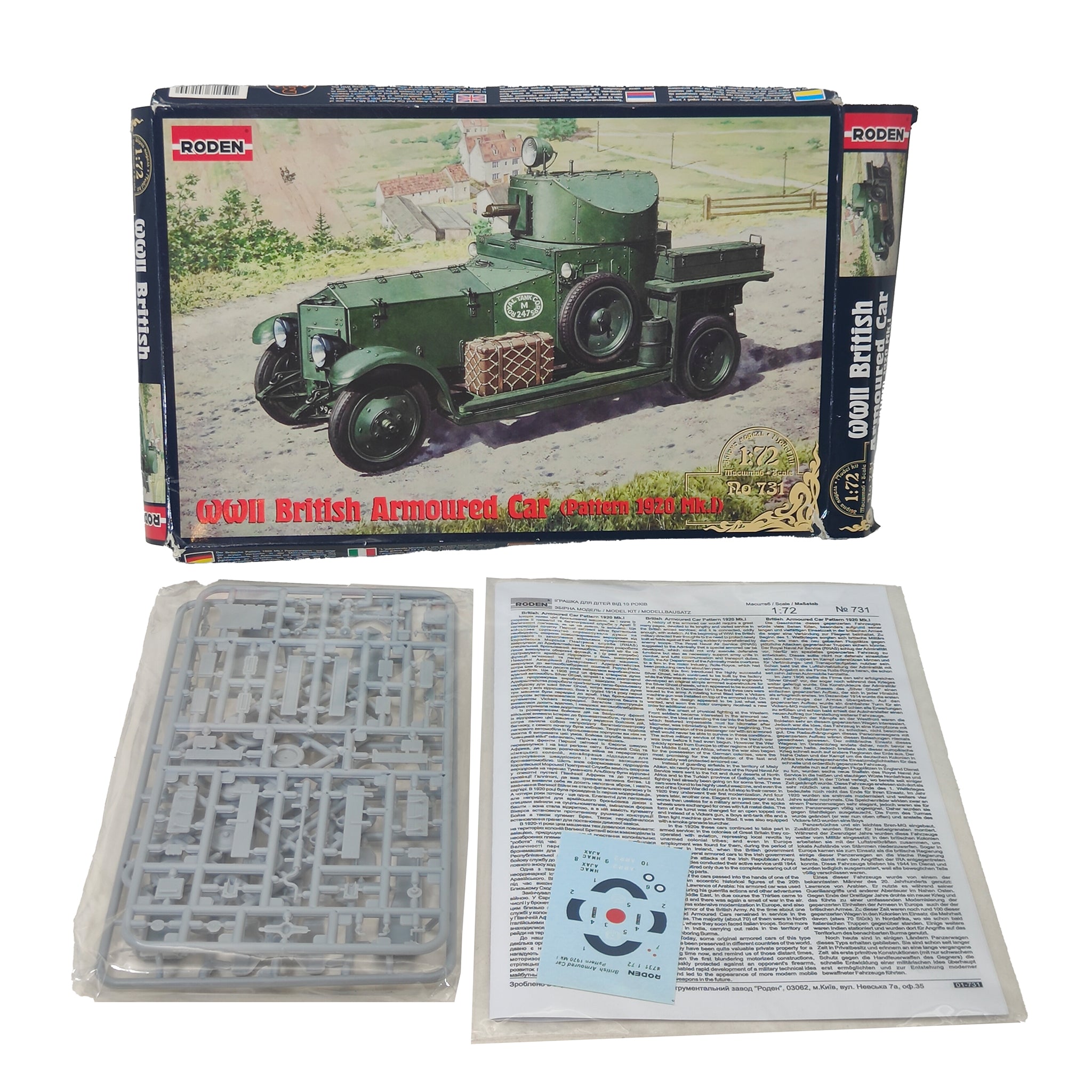 Roden 1:72 WWII British Armoured Car Pattern 1920 Mk.I Model Kit – Military, Vintage Brands, -, 1998, pre-owned collector piece, Uncanny Collectibles Dublin Ireland