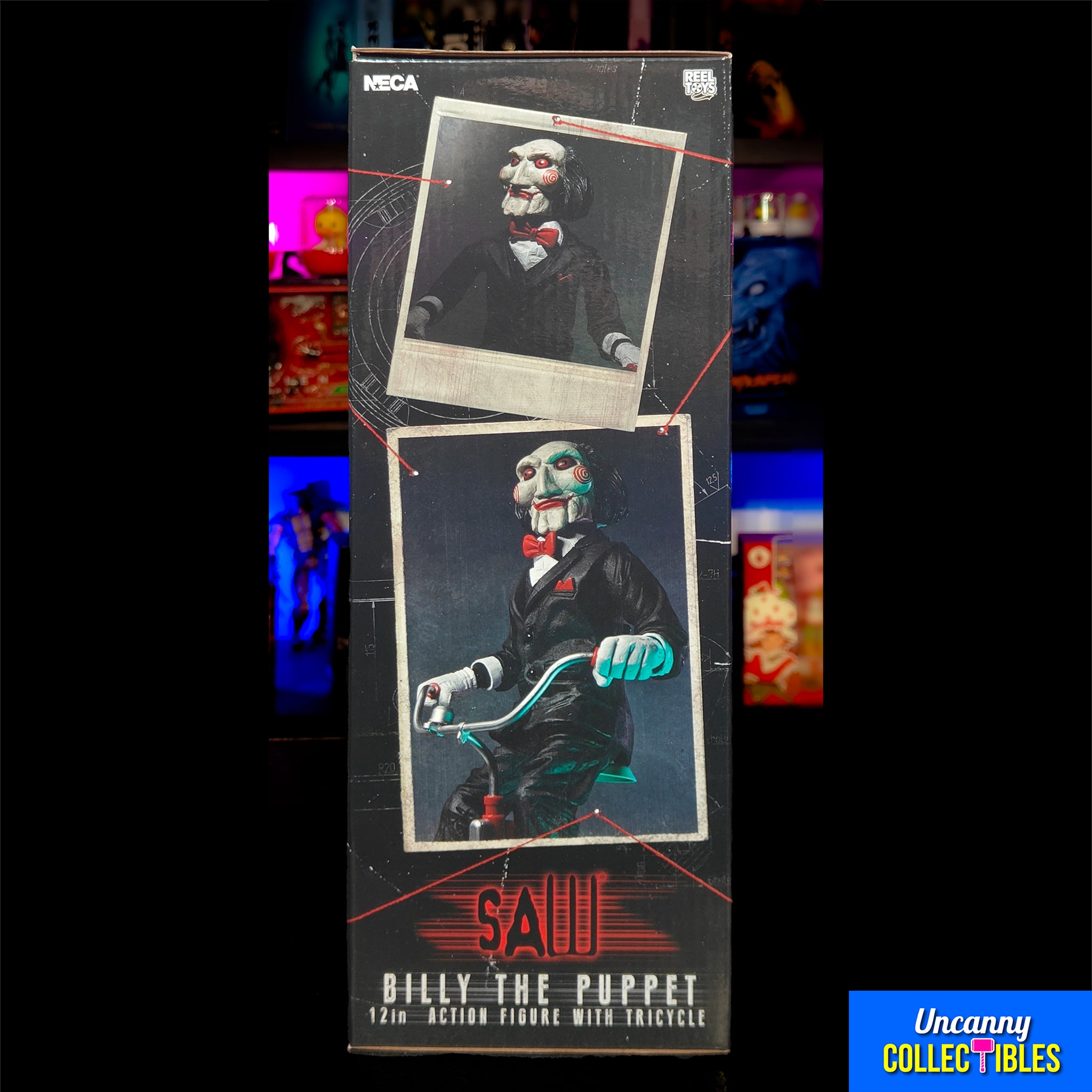 NECA Saw Billy The Puppet On Tricycle With Sound Action Figure – Saw, NECA, 30 cm, brand new collector item, Uncanny Collectibles Dublin Ireland