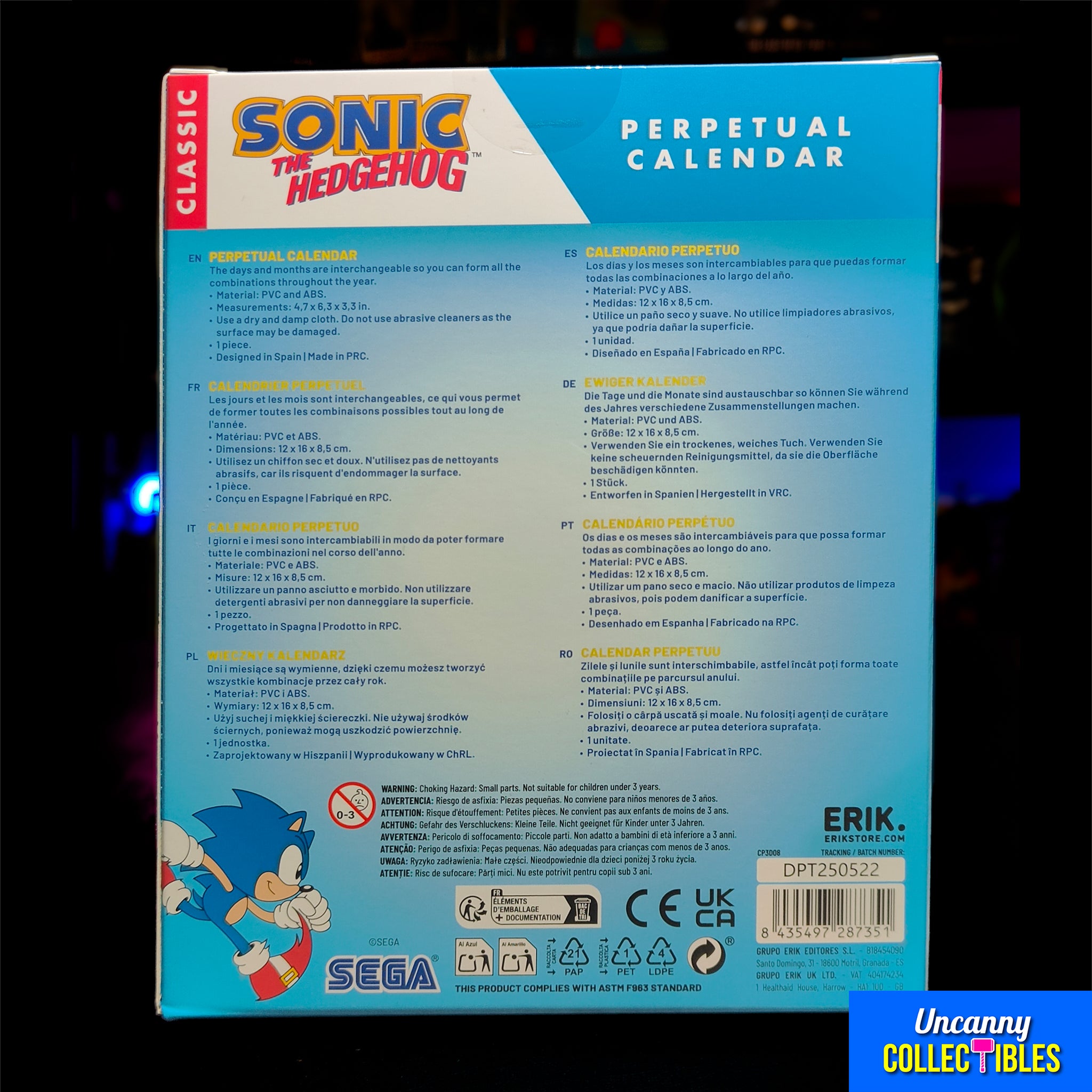 Sonic the Hedgehog 3D Perpetual Calendar Grupo Erik – Video Game Characters, Grupo Erik, 16 cm, brand new collector item, Uncanny Collectibles Dublin Ireland